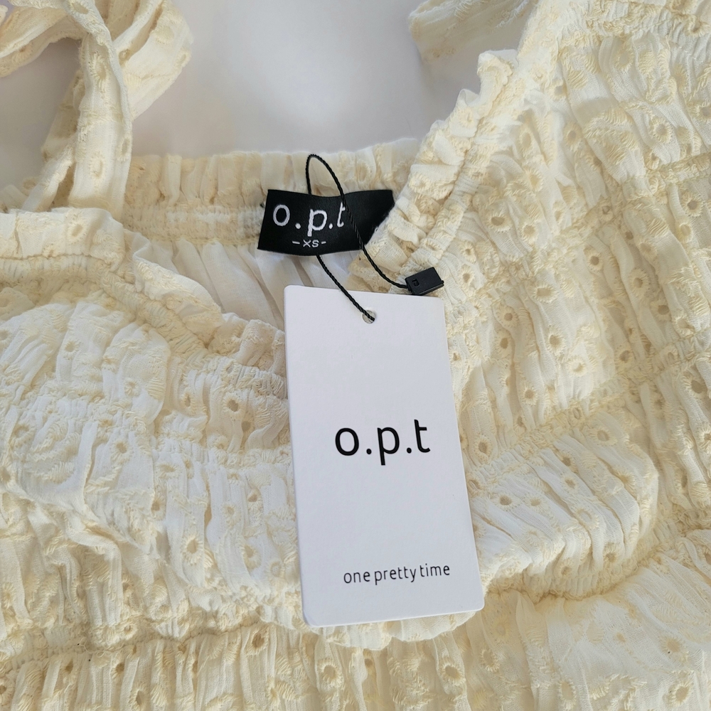 o.p.t Nanette Eyelet Smocked RuffleCotton Mini Dress in Cream, Size XS, Romantic - Picture 5 of 11